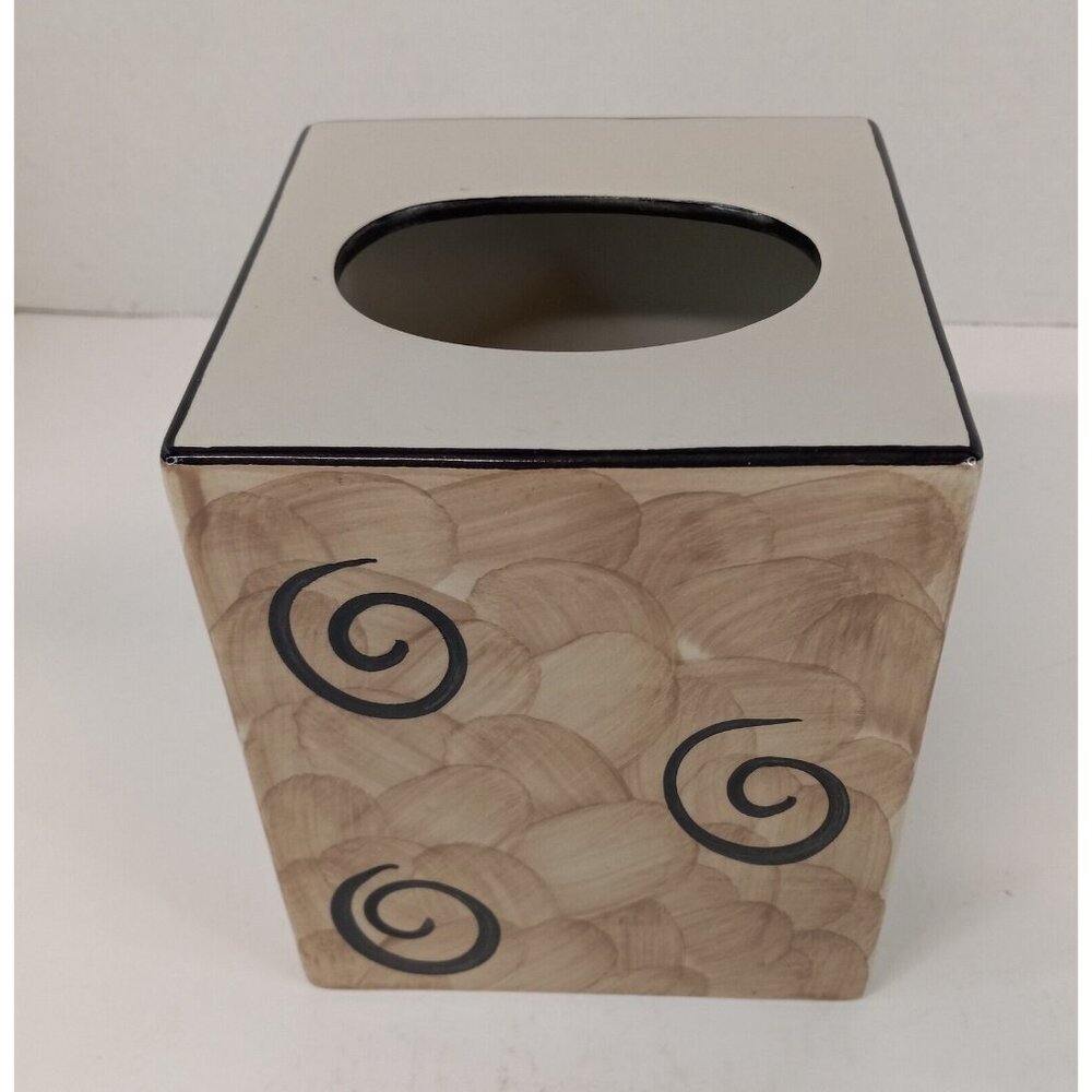 R B Alcobaca Tissue Box Cover Ceramic 4.75" x 4.75" x 5.75" Brown Decorative GUC - Picture 8 of 11